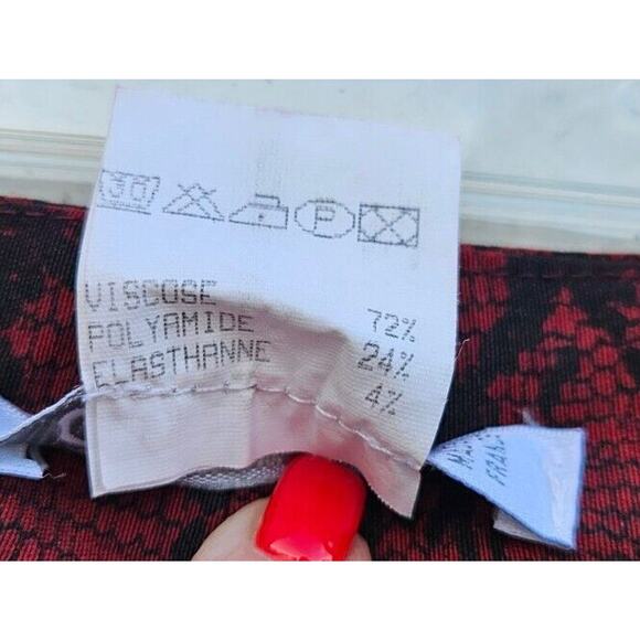 VTG Y2K Pants Womens Small 40 Red Black Python Print Mid Rise Boot Cut Stretch - Picture 10 of 13